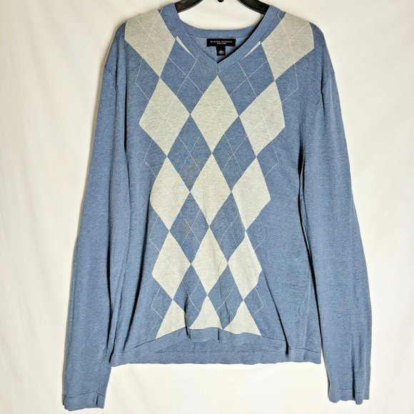 Banana Republic Mens Silk Linen Blend Long Sleeve Argyle Pullover Sweater Large - Picture 1 of 7